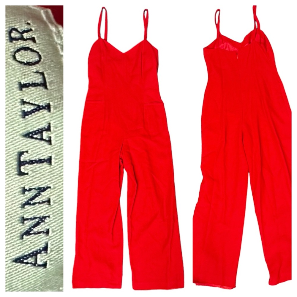 Ann Taylor Vintage Red Jumpsuit Pockets Straps Size 6